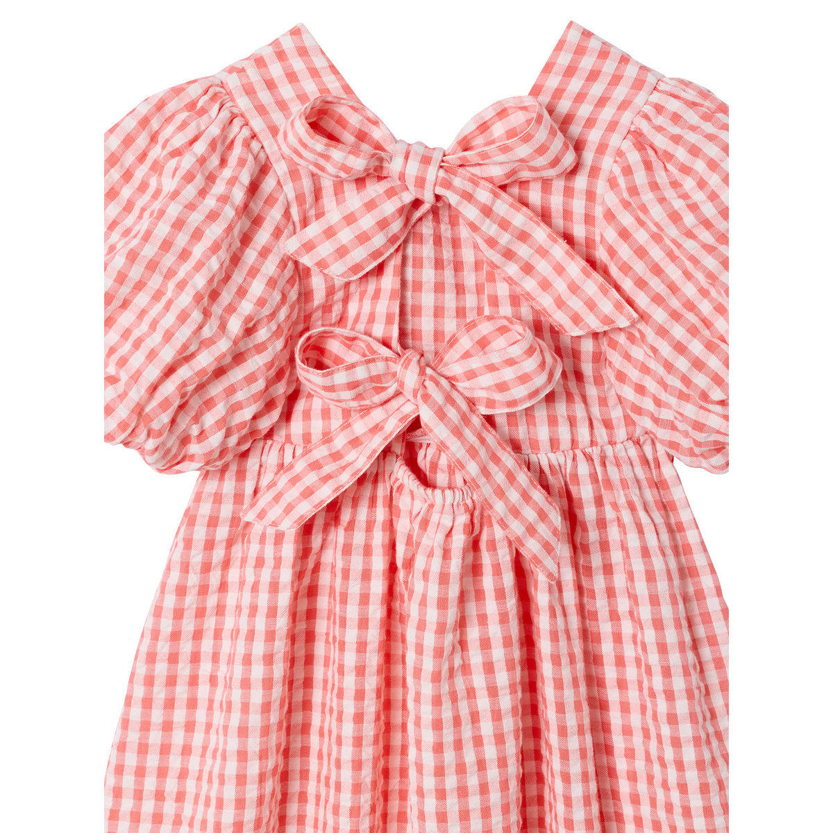 Robe Vichy noeuds dos corail, VERTBAUDET