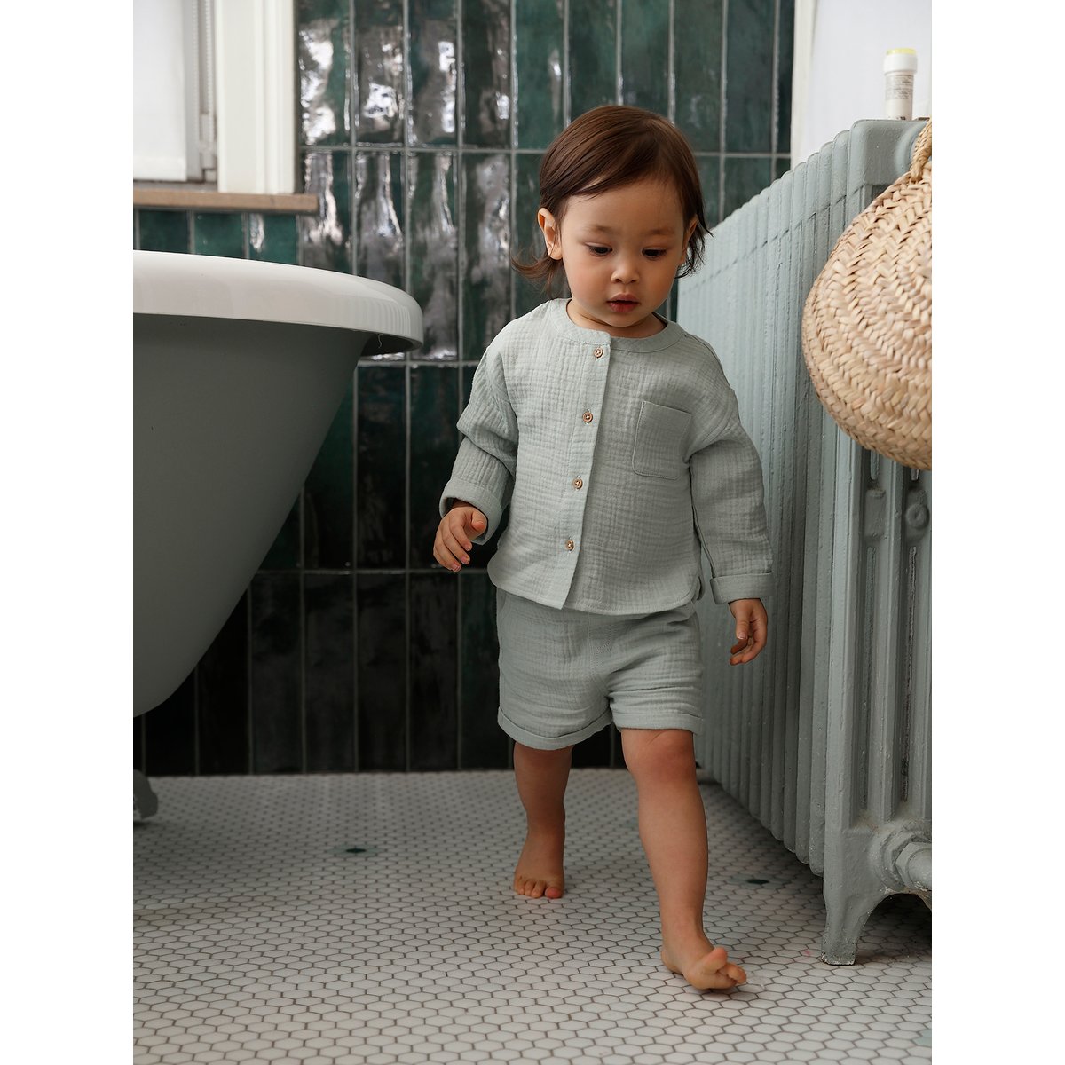 Ensemble 3 pièces short bébé vert d'eau, VERTBAUDET