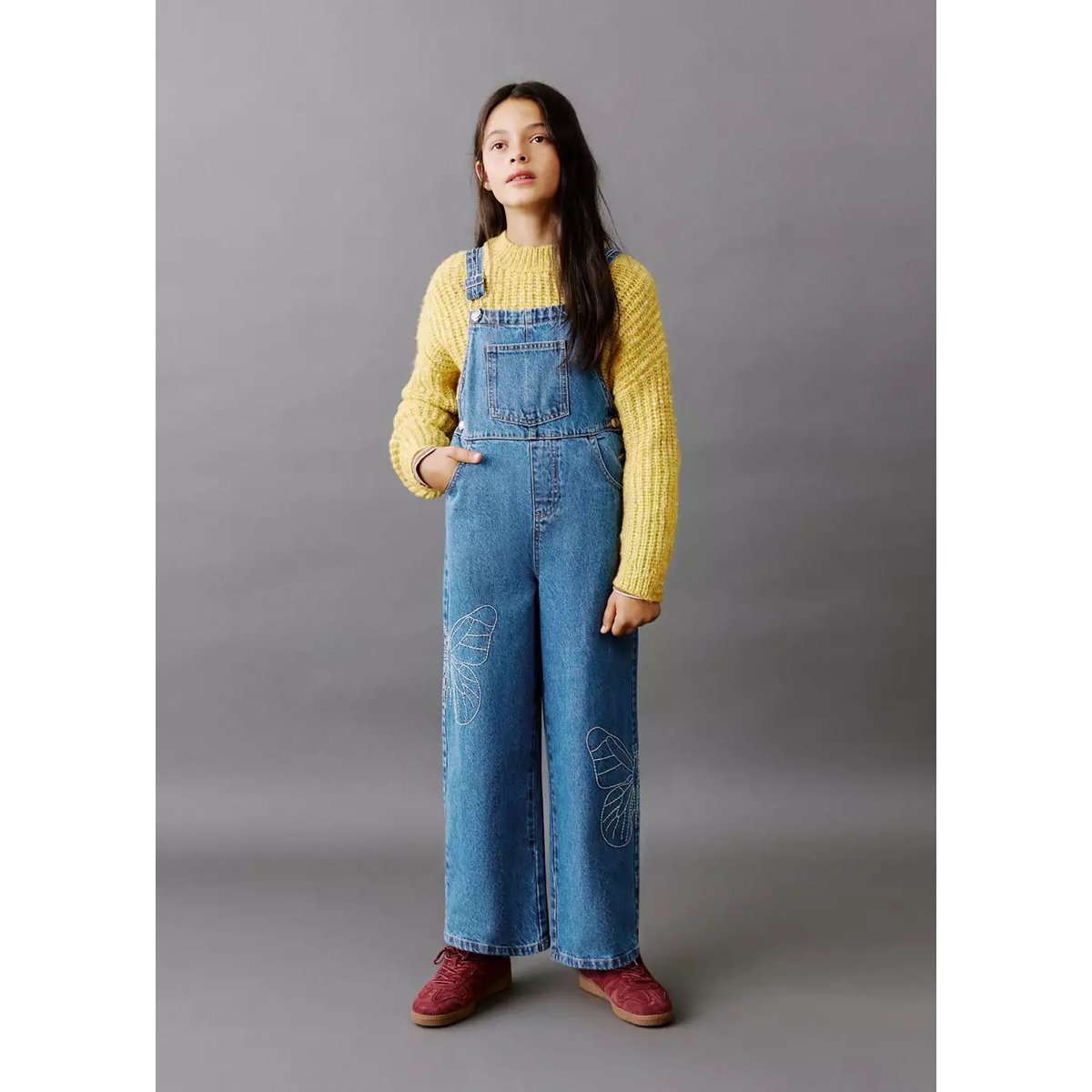 Salopette jean papillons brodés bleu foncé, MANGO KIDS