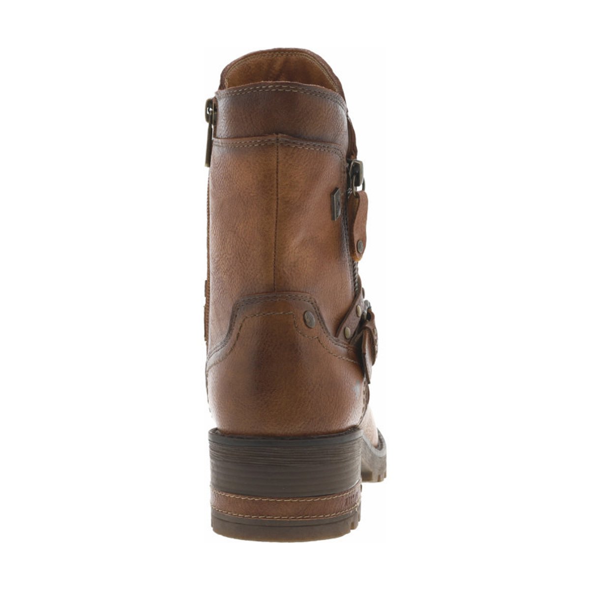 Boots noires à talon décroché moyen avec un zip et une semelle crantée cognac, MUSTANG