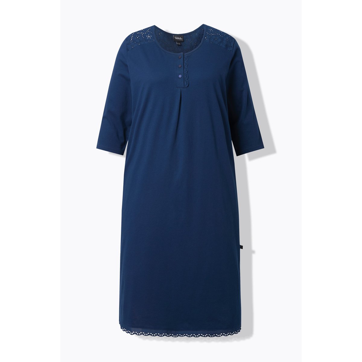 Chemise de nuit à col rond et manches 3/4 bleu nuit, ULLA POPKEN
