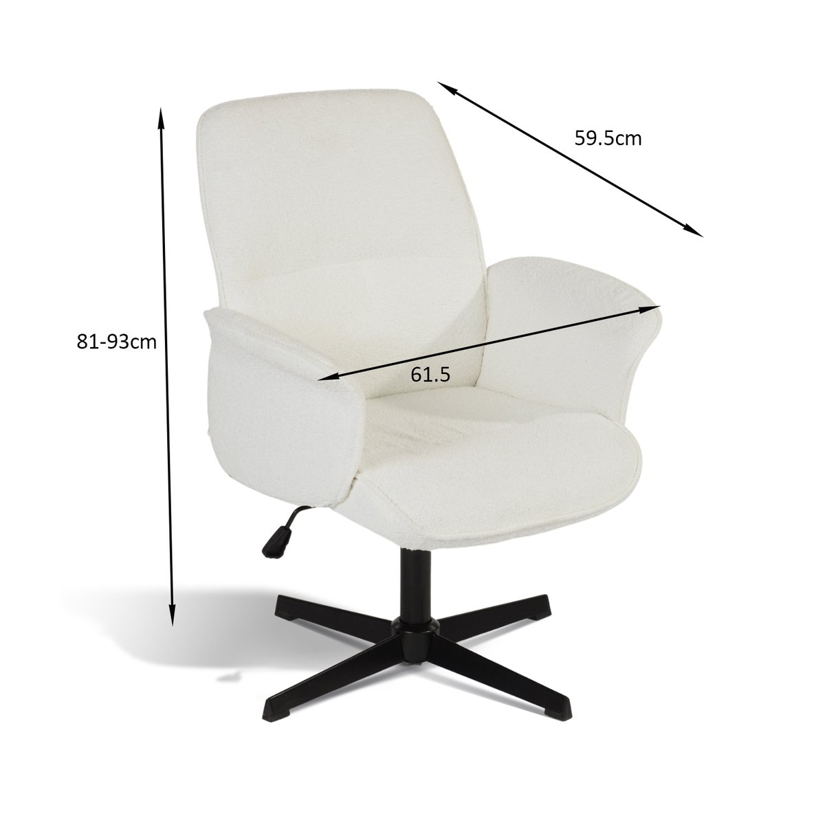 Chaise de bureau rotatif réglable en hauteur en bouclette, THOMASINAOFFICE crème, MEUBLES COSY