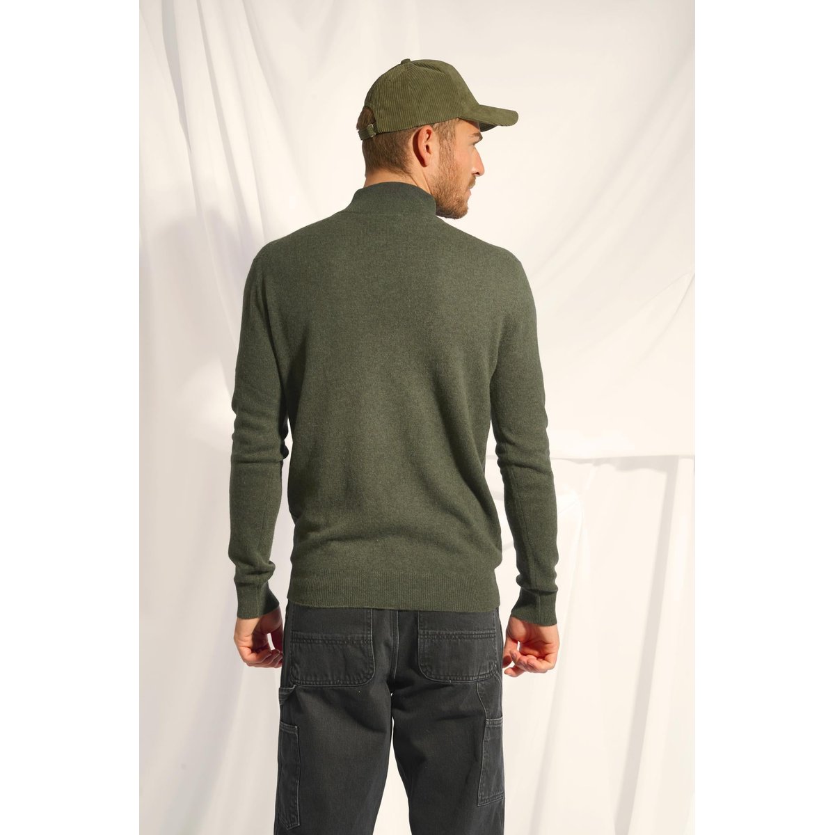 Pull Camionneur Kaki Chiné Bradley kaki chiné, JUST CASHMERE