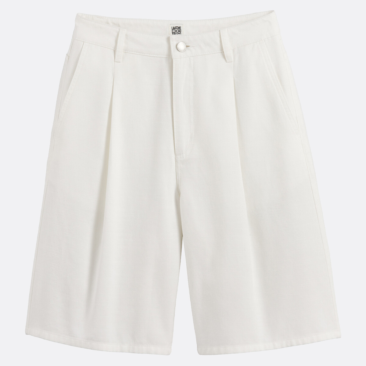 Bermuda con pinces in cotone e lyocell avorio, LA REDOUTE COLLECTIONS