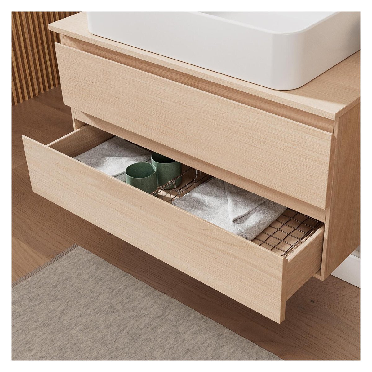 Ensemble meuble simple vasque 80 cm + vasque + robinet + miroir SORRENTO chêne, MOB IN