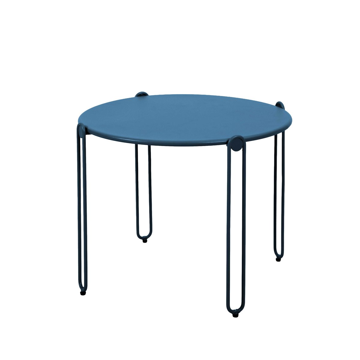 Lot de 2 tables basses gigognes de jardin rondes en métal 60x40 cm et 45x36 cm, OROS bleu pacific, OVIALA