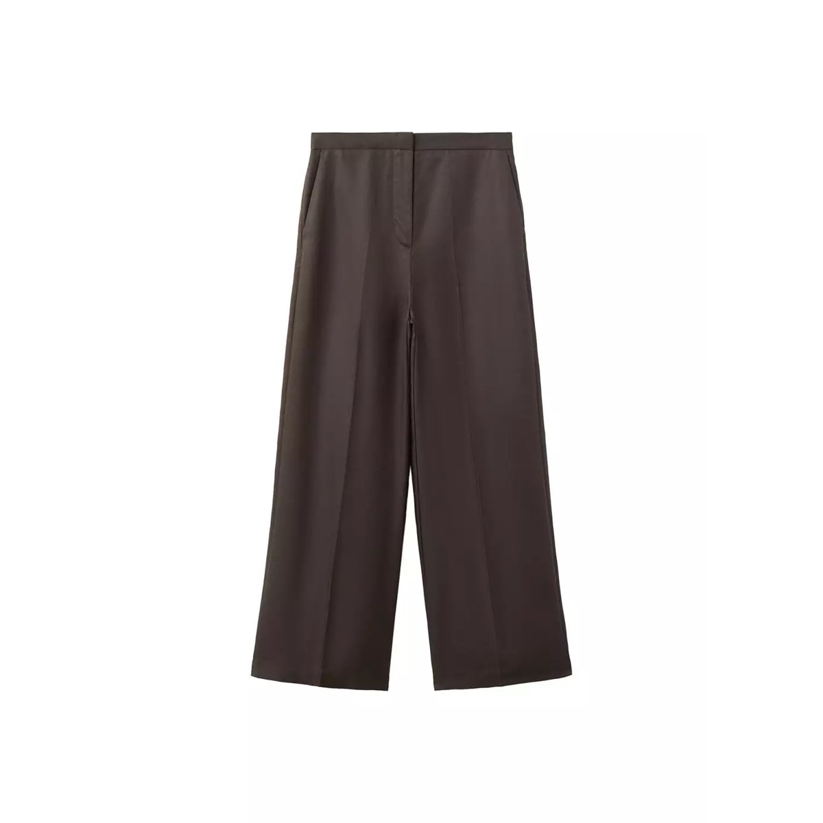 Pantalon lyocell taille haute chocolat, MANGO