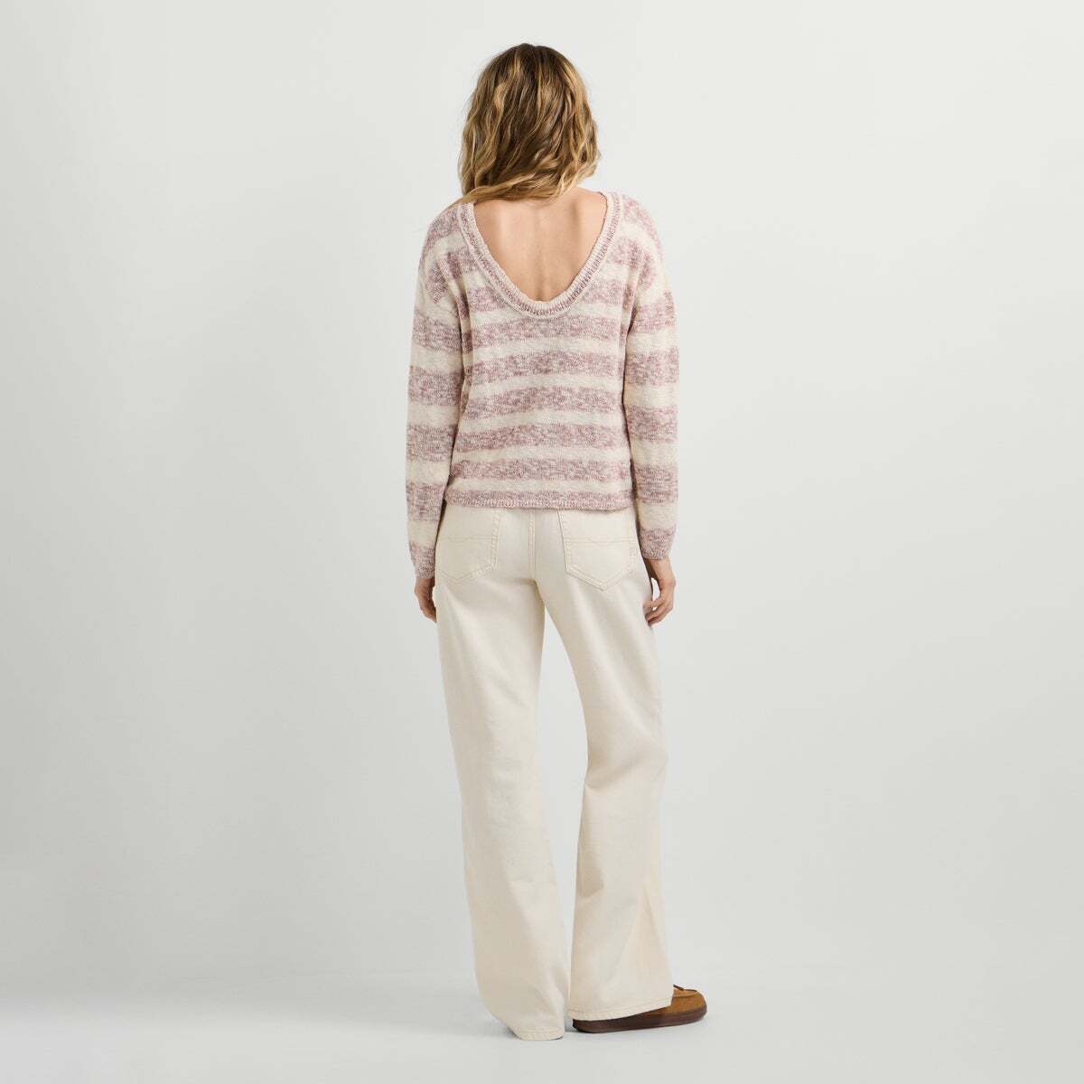 Pull En Crochet À Rayures rose poudre rose, PEPE JEANS