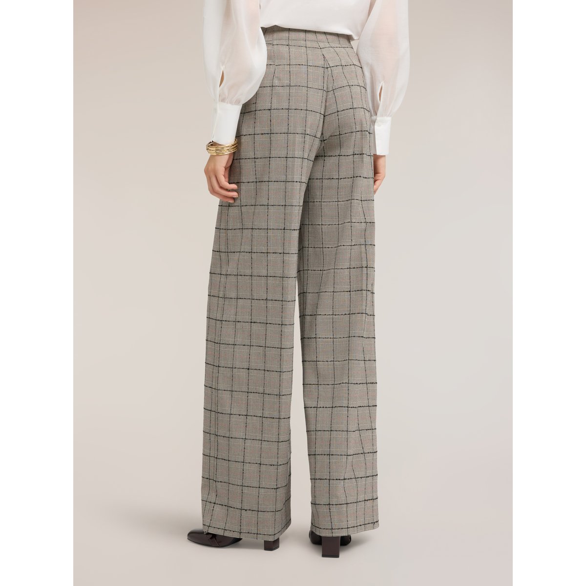 Pantalon palazzo à motif Prince de Galles gris, MOTIVI