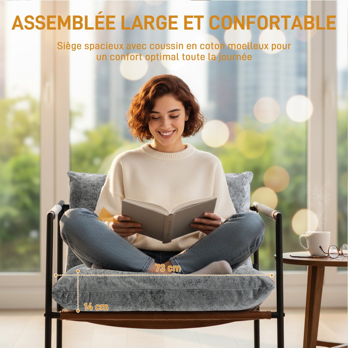 Accent Chair Velours imprimé (100 % gris clair, HOMCOM