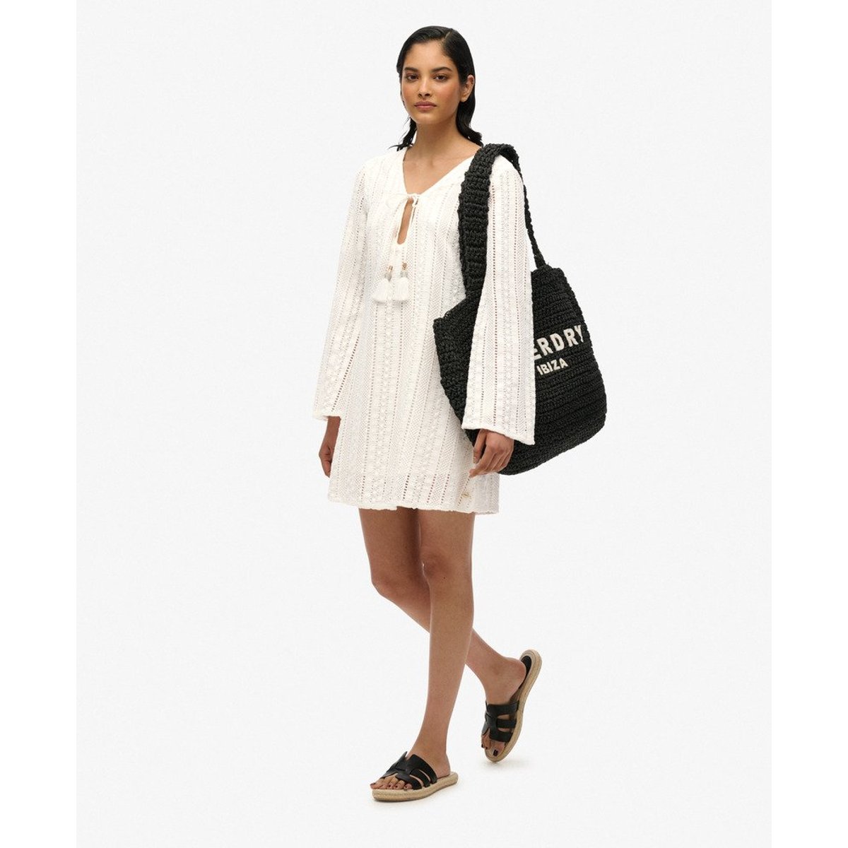 Robe courte en dentelle Ibiza blanc cassé, SUPERDRY