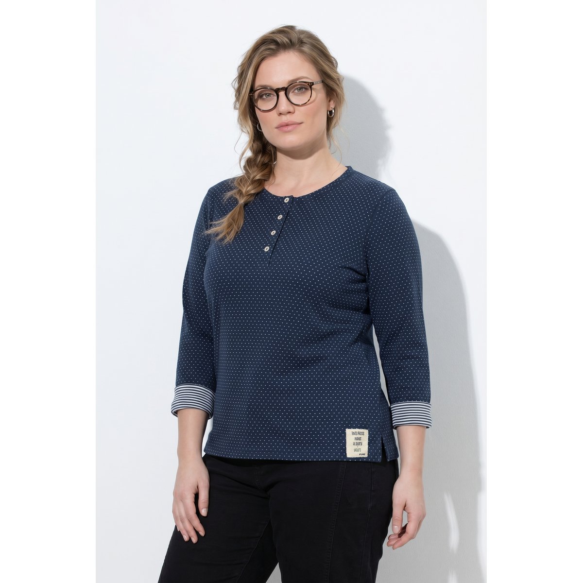 T-shirt en coton bio, cœurs / rayures marine, ULLA POPKEN