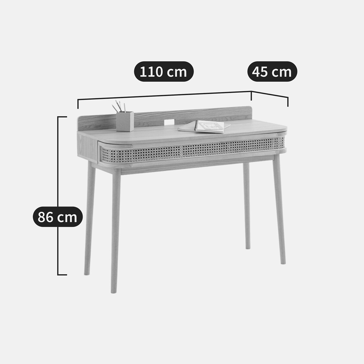Bureau 1 tiroir cannage, Laora naturel, LA REDOUTE INTERIEURS