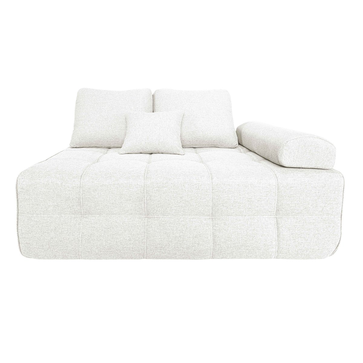 Canapé modulable 4 places assise profonde en tissu avec pouf et coussins, SNUGGY ecru, OVIALA