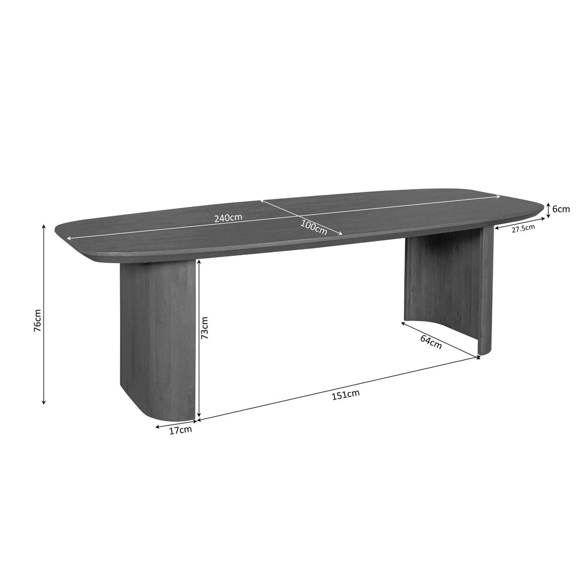Table à manger ovale bois foncé pieds courbes 240 cm ALMA marron, PIER IMPORT
