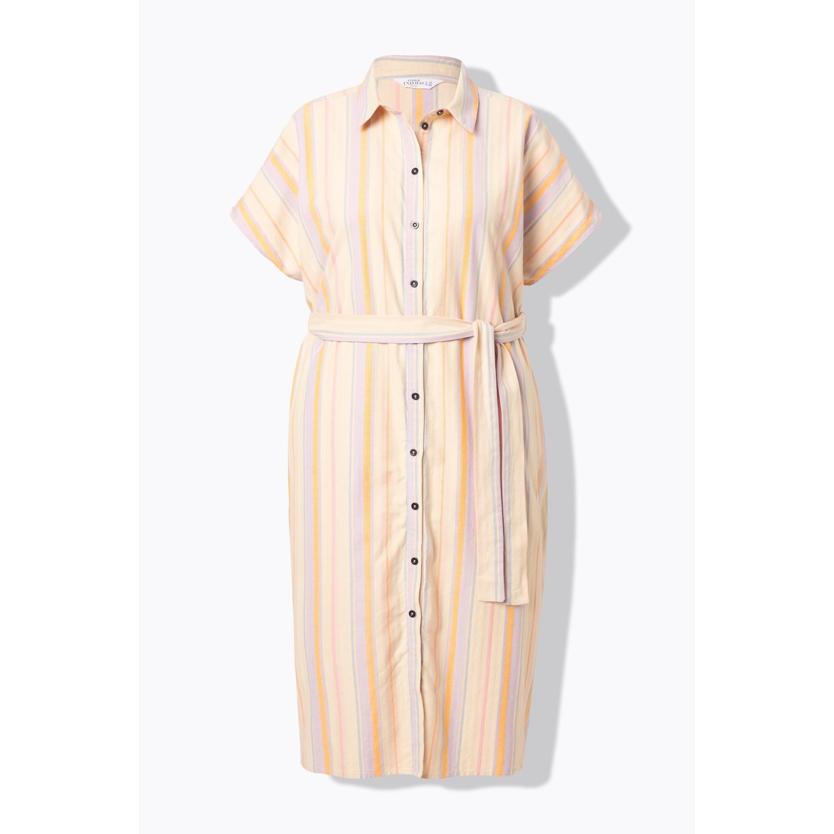 Robe-chemisier rayée, longueur midi beige, STUDIO UNTOLD