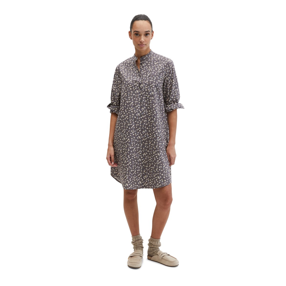 Robe chemisier relaxed en popeline Papertouch gris, MARC O'POLO