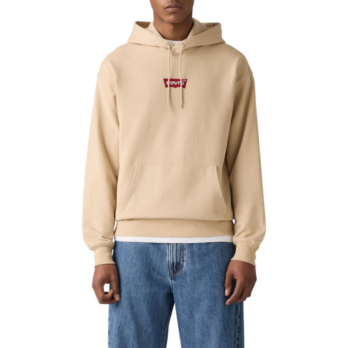 Sweat écru uni en coton avec un col à capuche et une poche traversante écru, LEVI'S