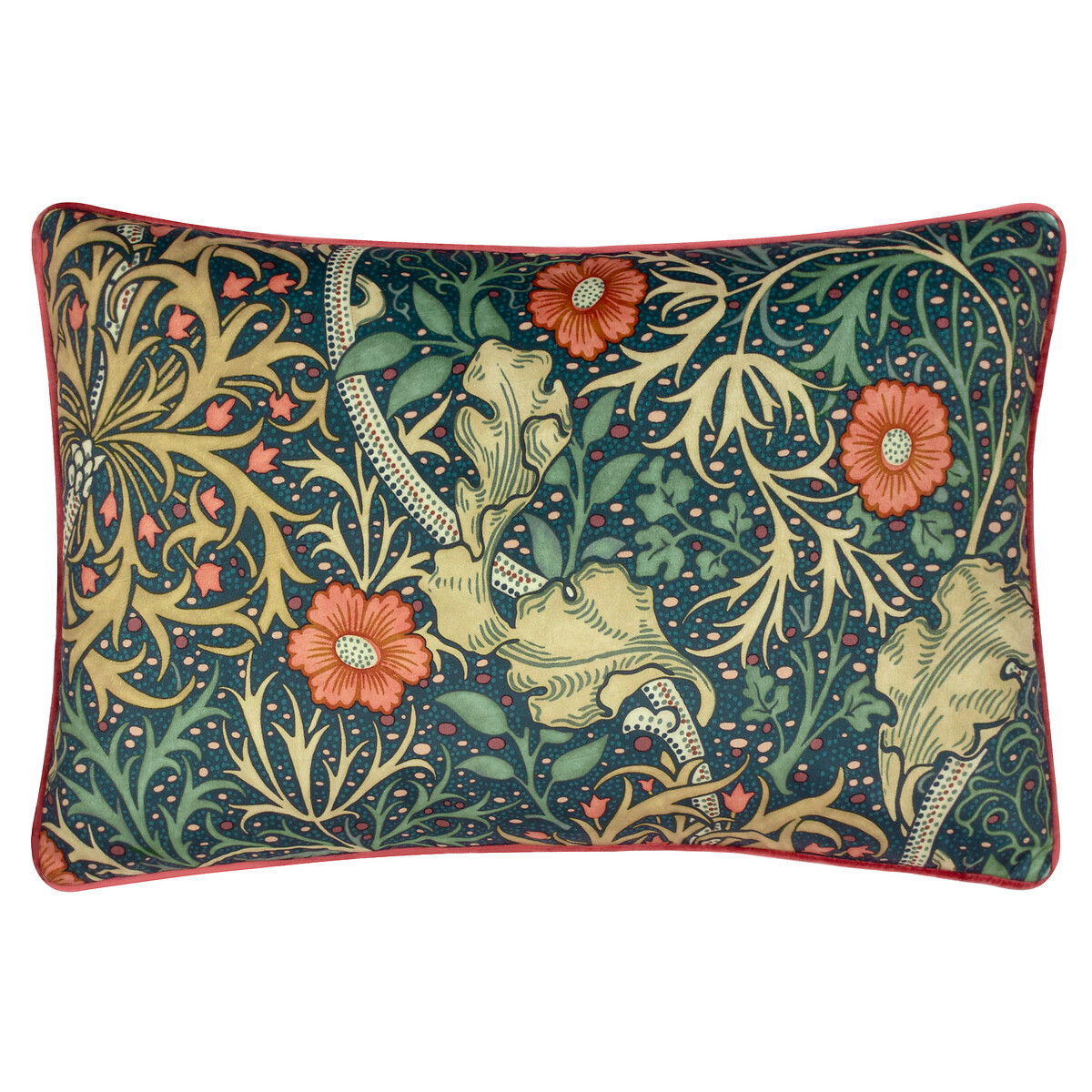 Seaweed Matt Velvet Piped Feather Filled Cushion indigo, MORRIS & CO.
