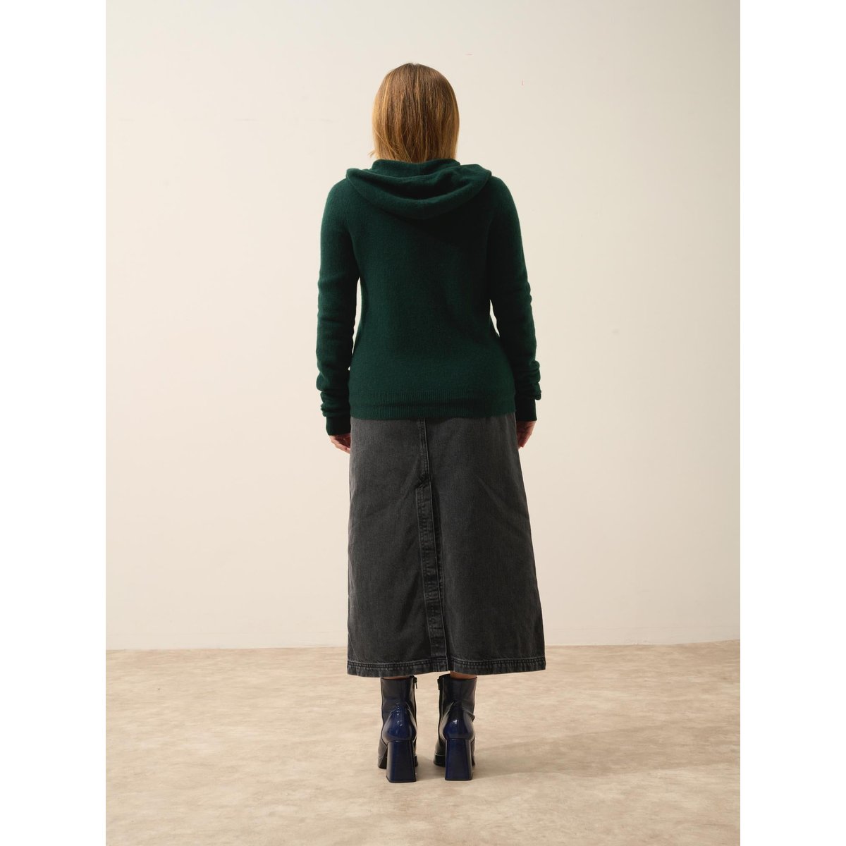 Gilet Zippé Capuche Cyprès Debbie vert foncé, JUST CASHMERE