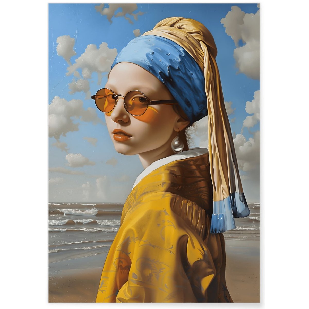Affiche Jeune Fille avec Perle Moderne blanc, L'AFFICHERIE