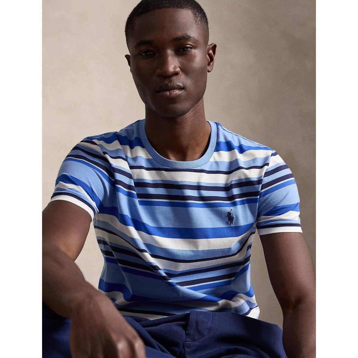 T-shirt de manga curta, CUSTOM FIT riscas azuis, POLO RALPH LAUREN