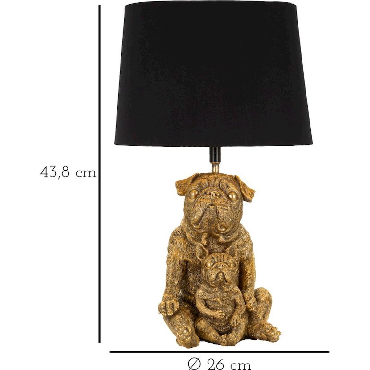 Lampe à poser duo de chiens sculptés MODERN doré et noir, RECOLLECTION