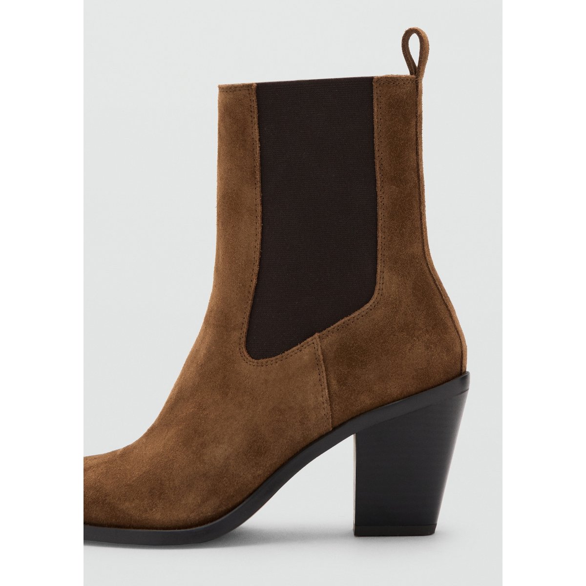 Bottines en daim bout empiècements tabac, MANGO