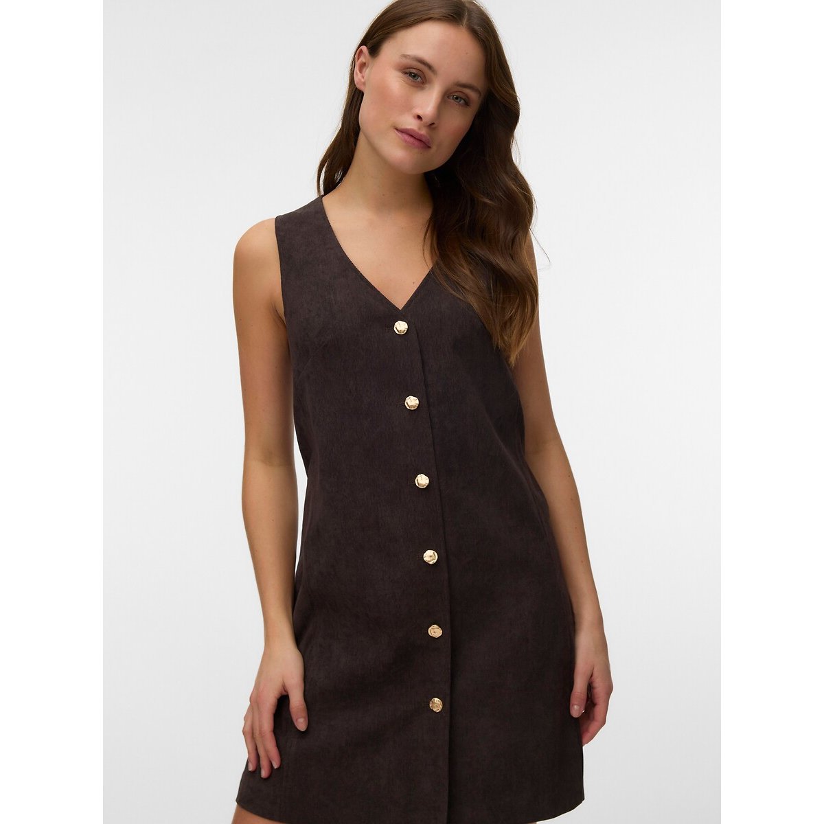 Robe en velours sans manches marron chocolat, VERO MODA