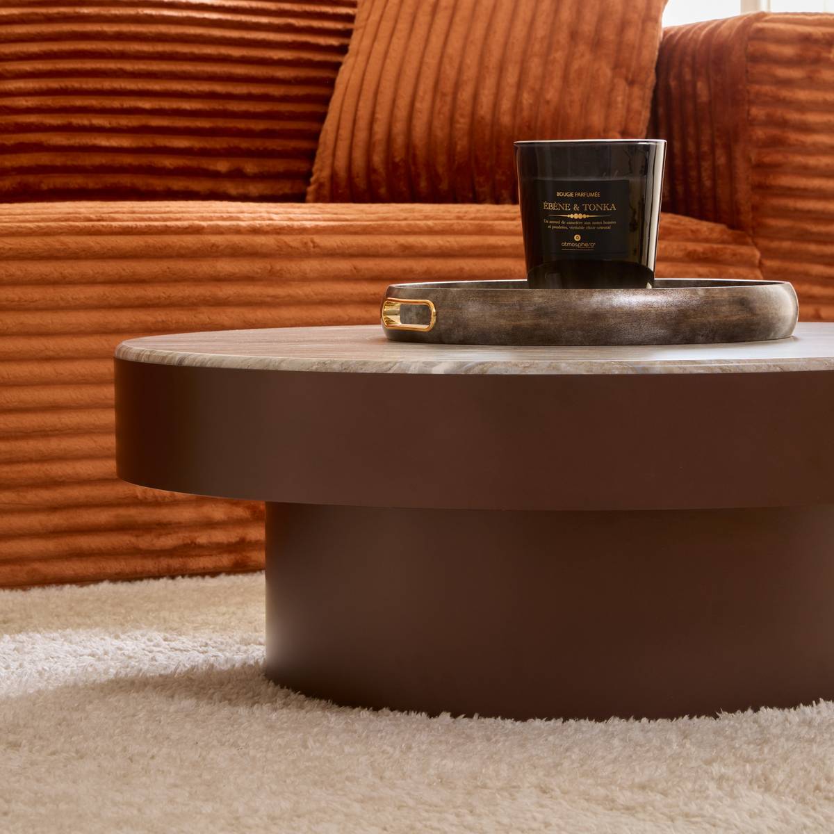 Table basse ronde en acier GRAPHITE marron, ATMOSPHERA