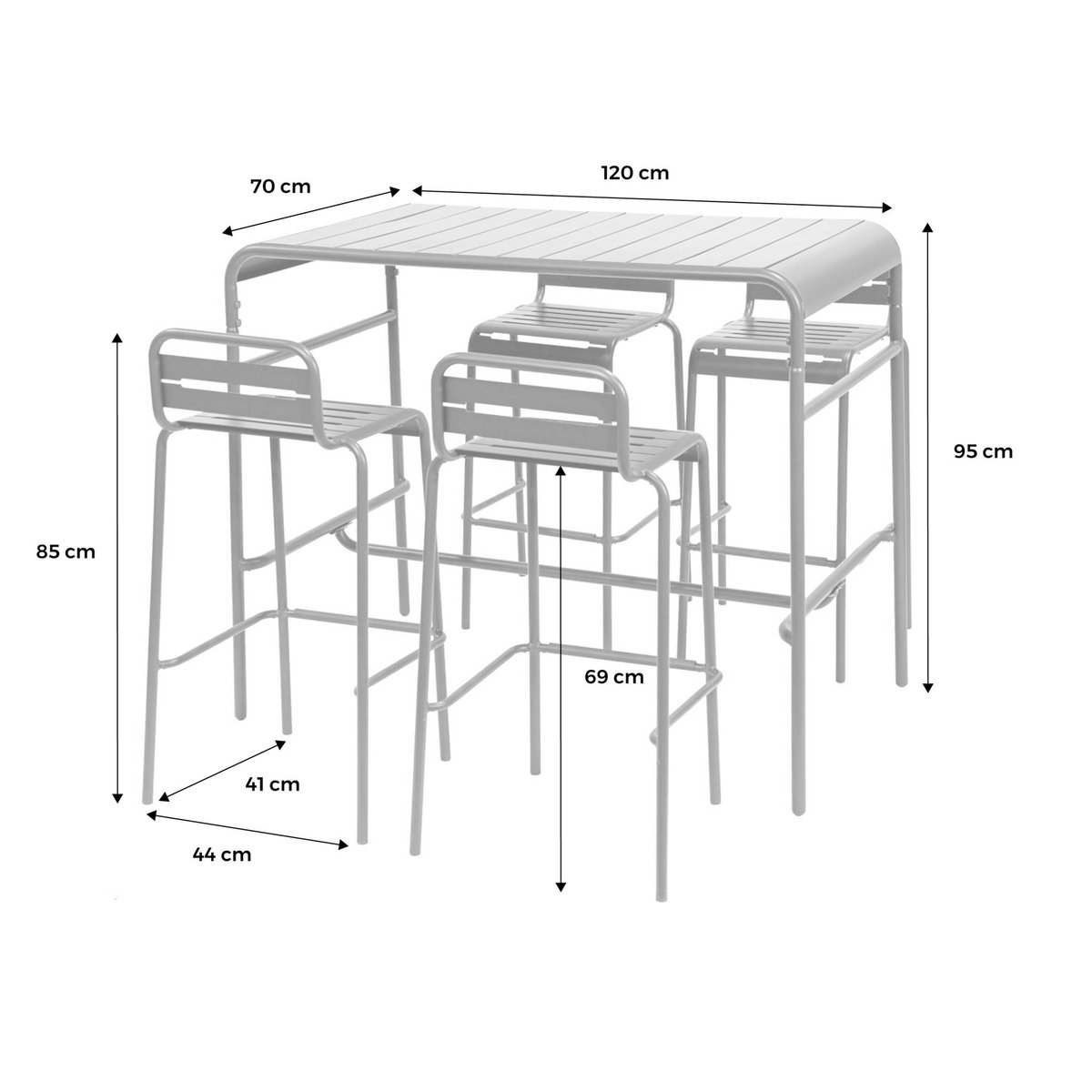 Table haute de jardin acier + 4 assises AMÉLIA beige, SWEEEK