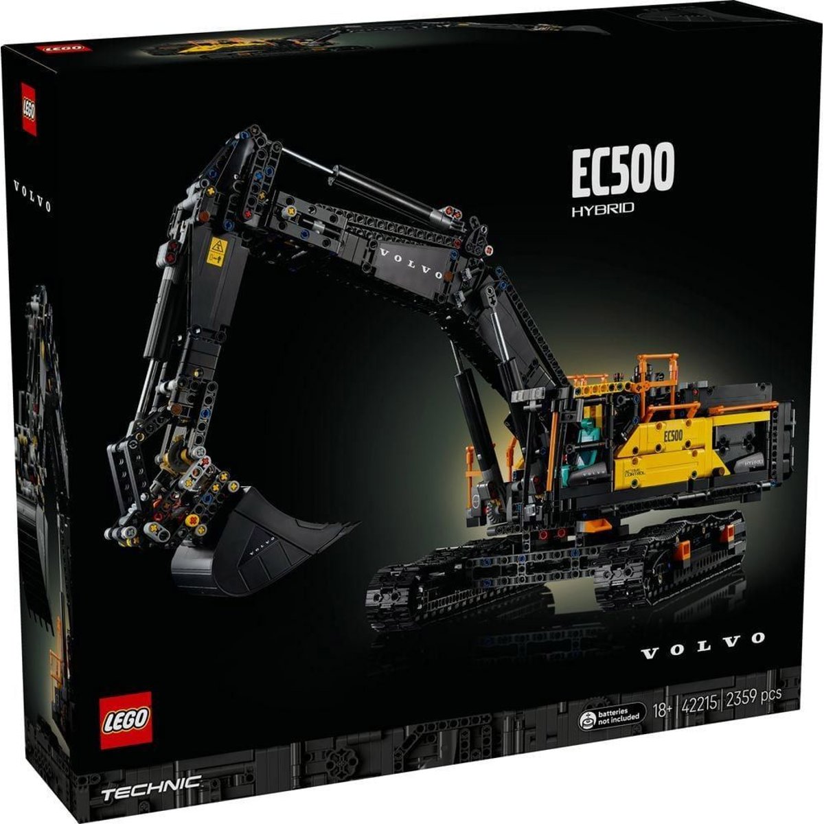 LEGO Technic - Pelleteuse Volvo EC500 Hybride 42215 - Modèle Motorisé pour Adultes noir et jaune, LEGO