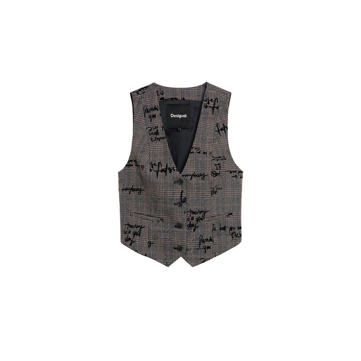 Gilet à carreaux avec lettrage noir, DESIGUAL