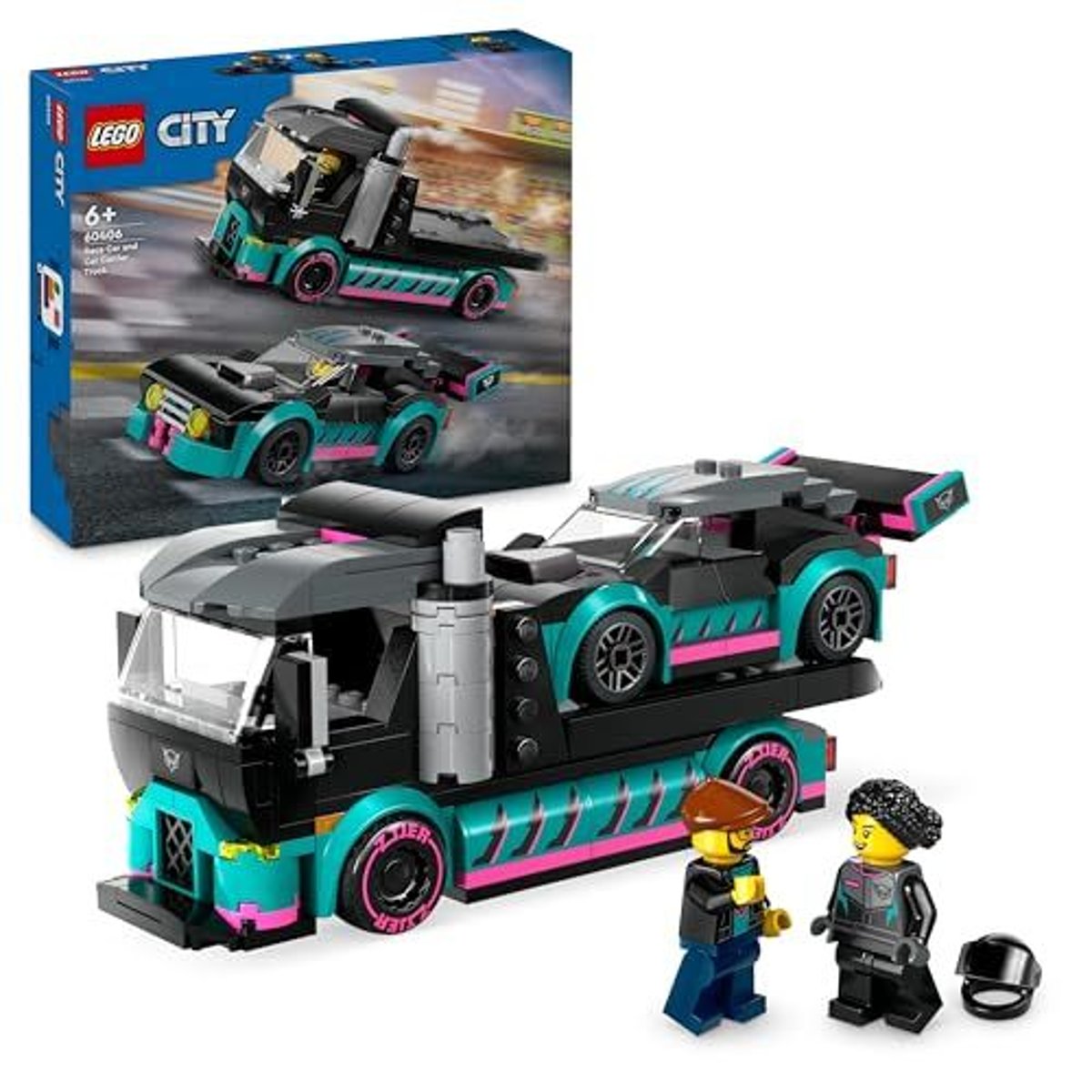 LEGO City - Voiture de course et camion de transport - Set 60406 pour enfants multicolore, LEGO