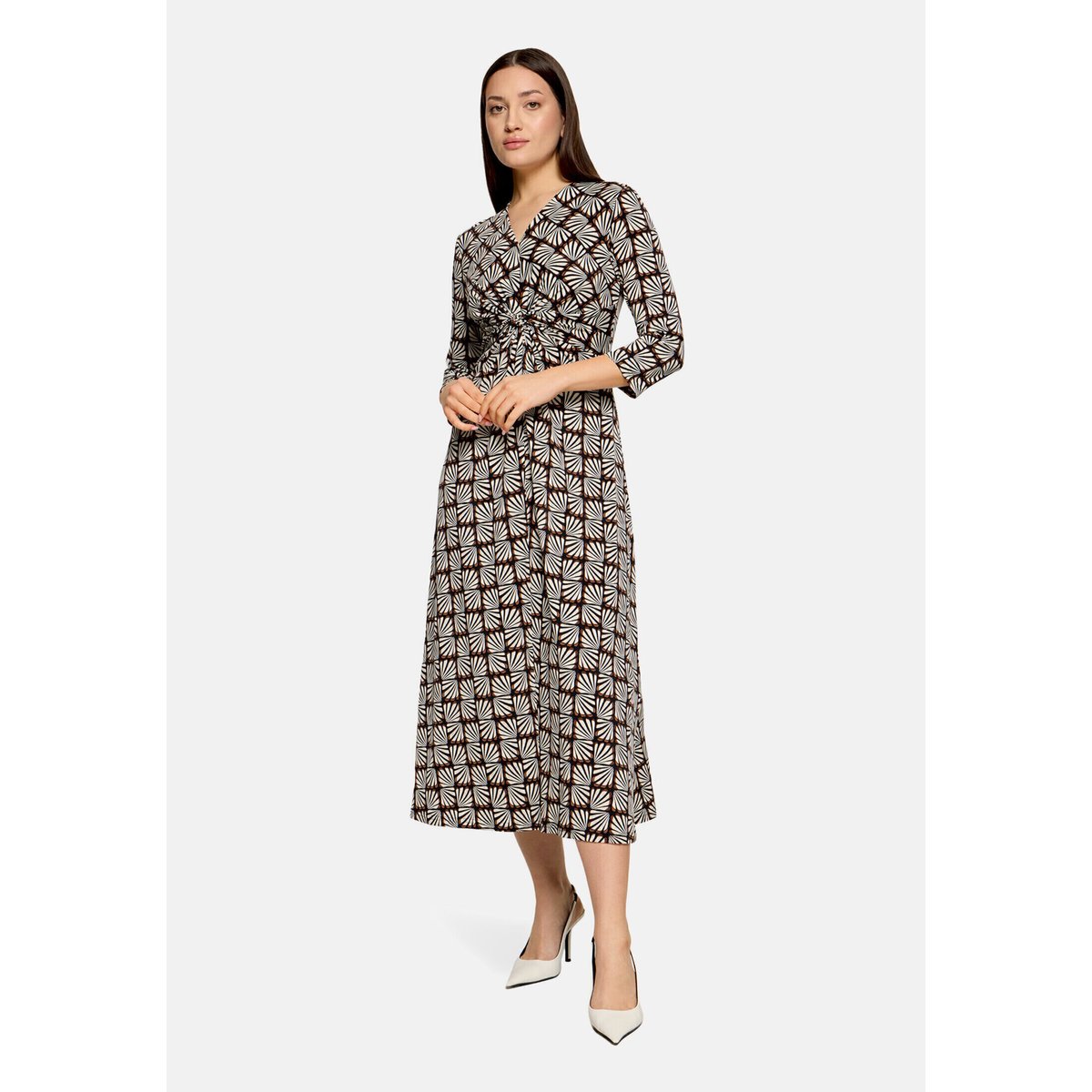 Robe longueur midi à fronce blanc/noir, BETTY BARCLAY