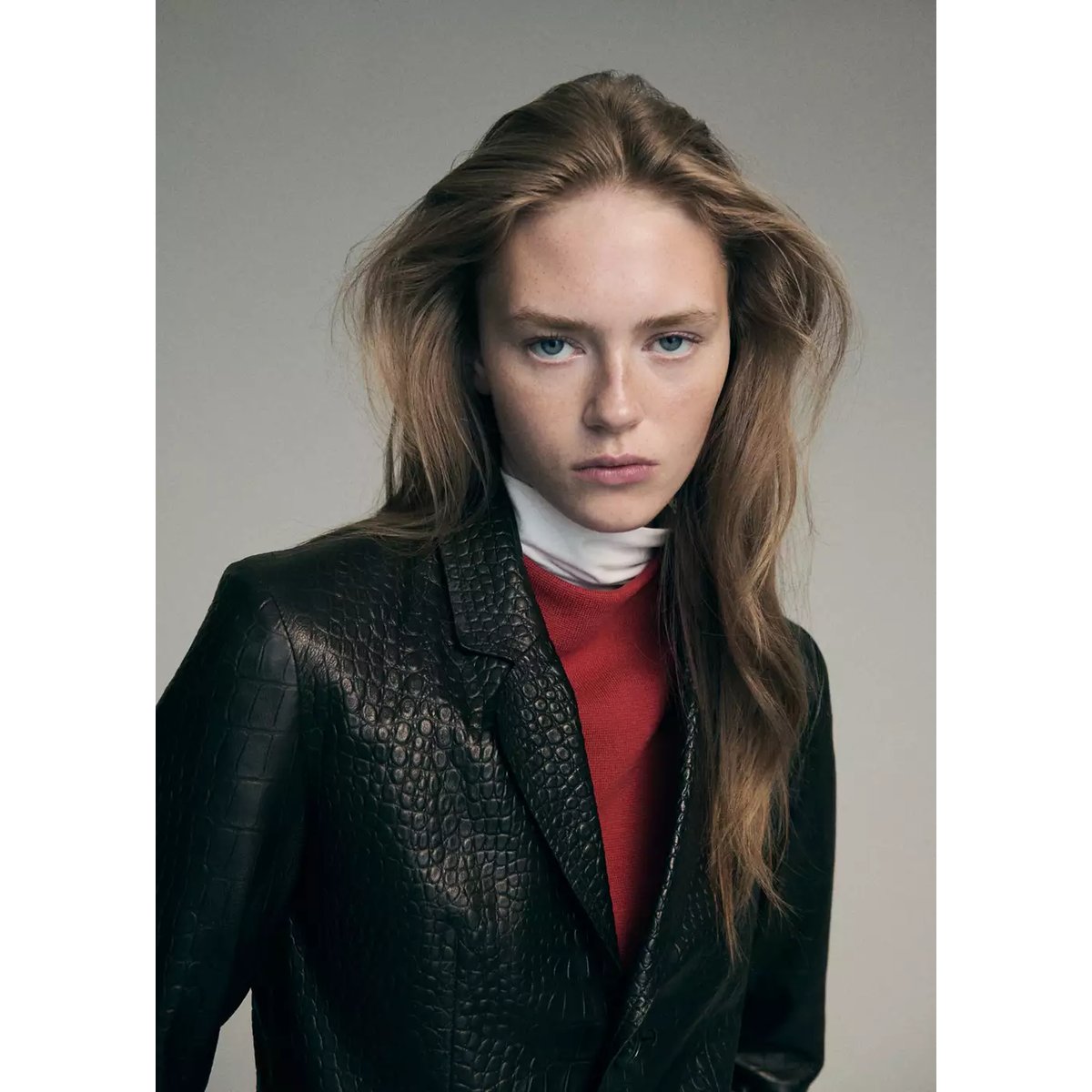 Manteau cuir effet croco marron, MANGO