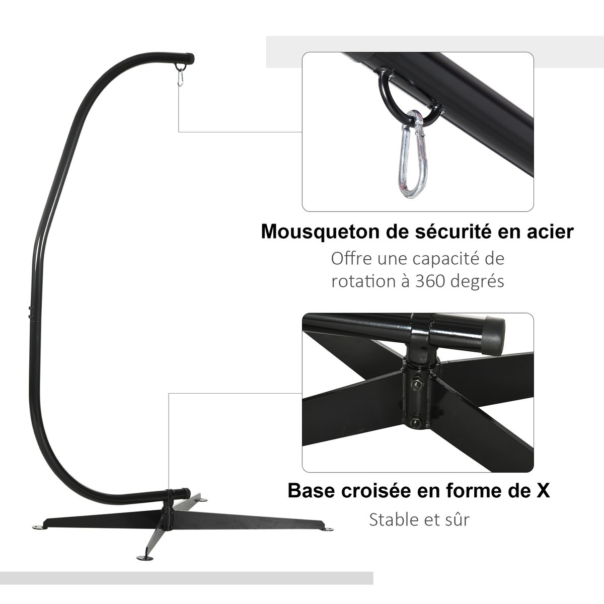 Support pour fauteuil hamac Métal Noir noir, OUTSUNNY
