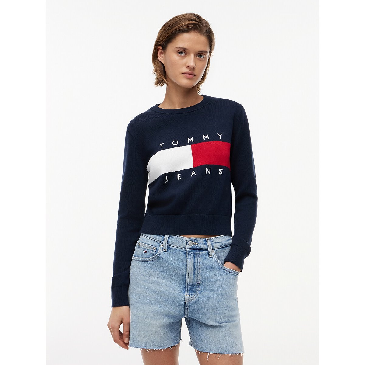Pull col rond logo marine, TOMMY JEANS