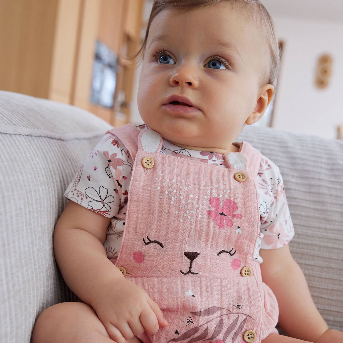 Ensemble salopette bébé en gaze de coton et t-shirt Petit Safari rose, PETIT BEGUIN