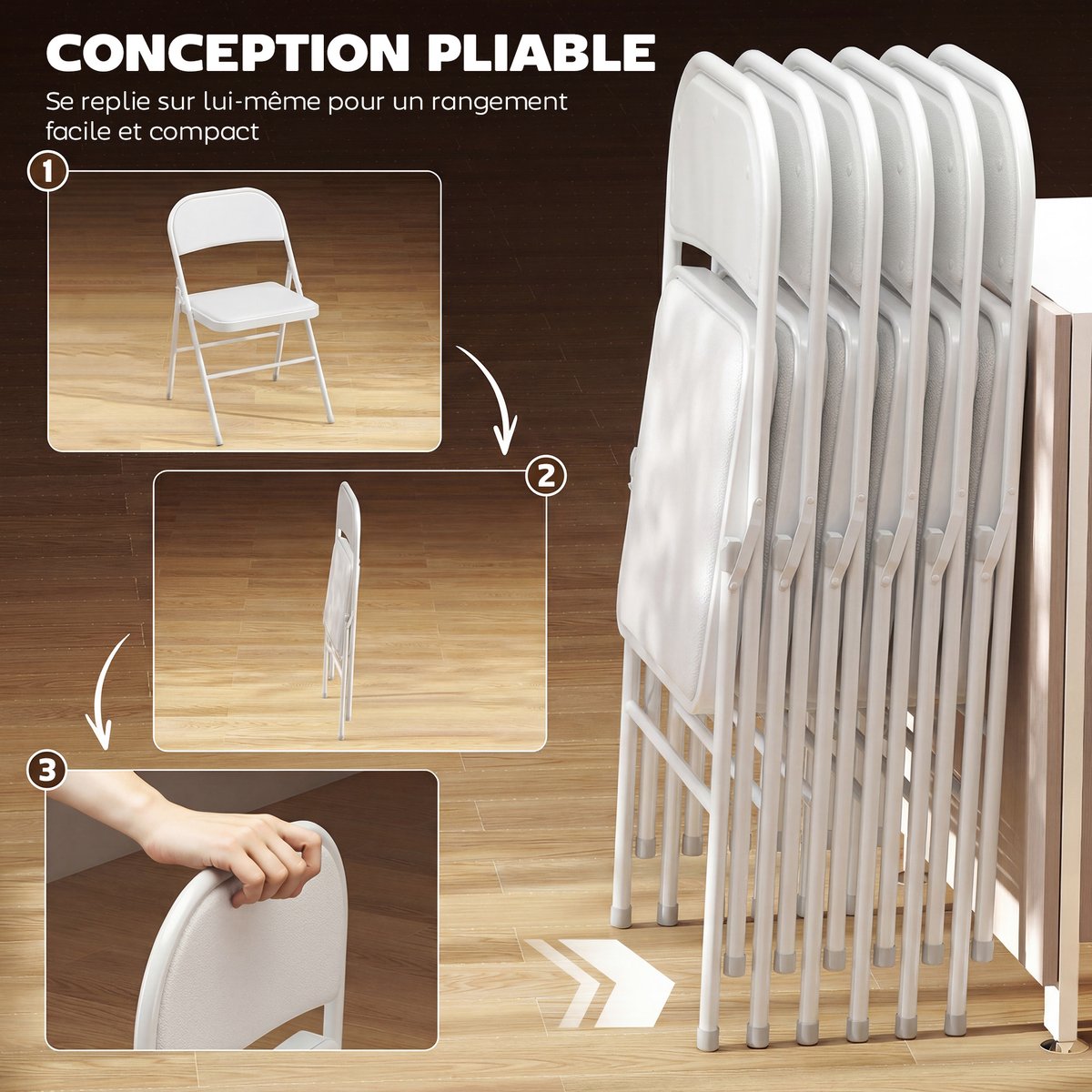 Chaise pliante Revêtement synthétique Blanc blanc, HOMCOM