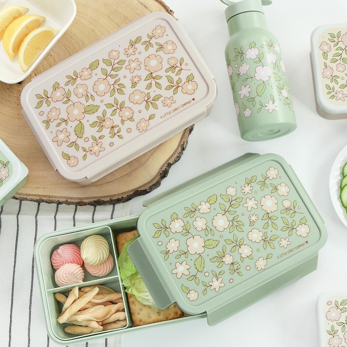 Lunch box vert d'eau, rose, vert, A LITTLE LOVELY COMPANY