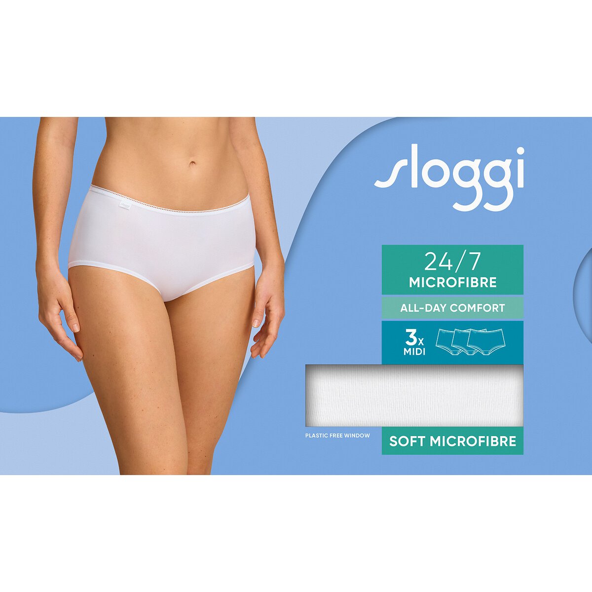 Lot de 2 + 1 gratuit - Culottes midi SLOGGI 24/7 MICROFIBRE blanc, SLOGGI
