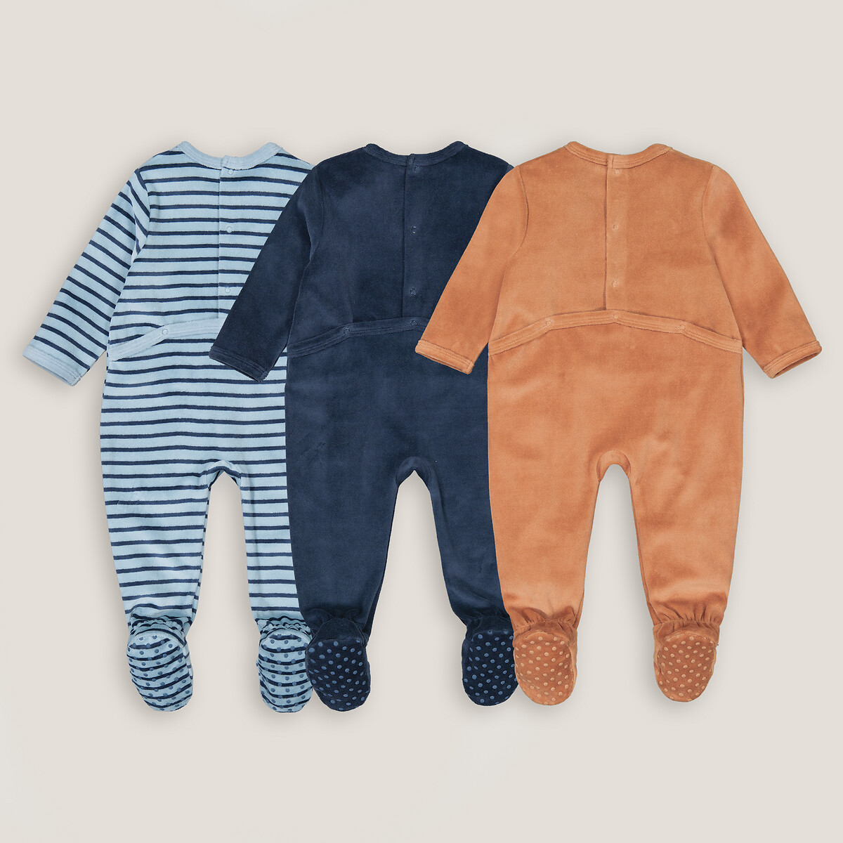 Pack of 3 Sleepsuits in Velour assorted, LA REDOUTE COLLECTIONS