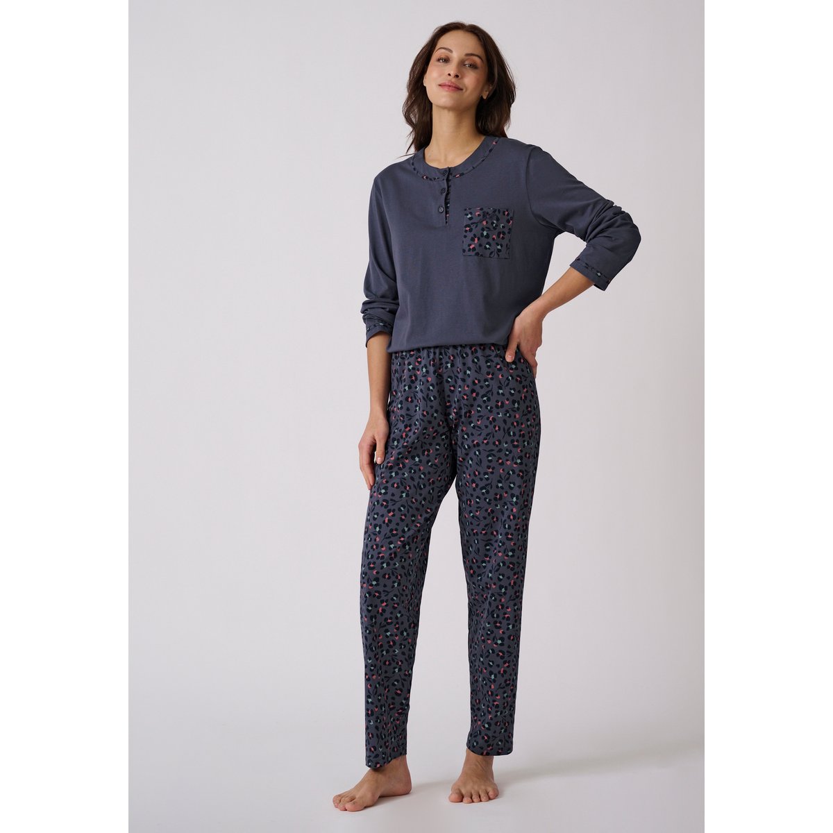 Pyjama manches longues bleu imp., DAMART