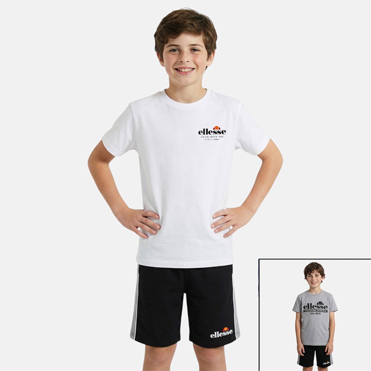 Lot de 2 t-shirts manches courtes et short TEAM gris clair, ELLESSE