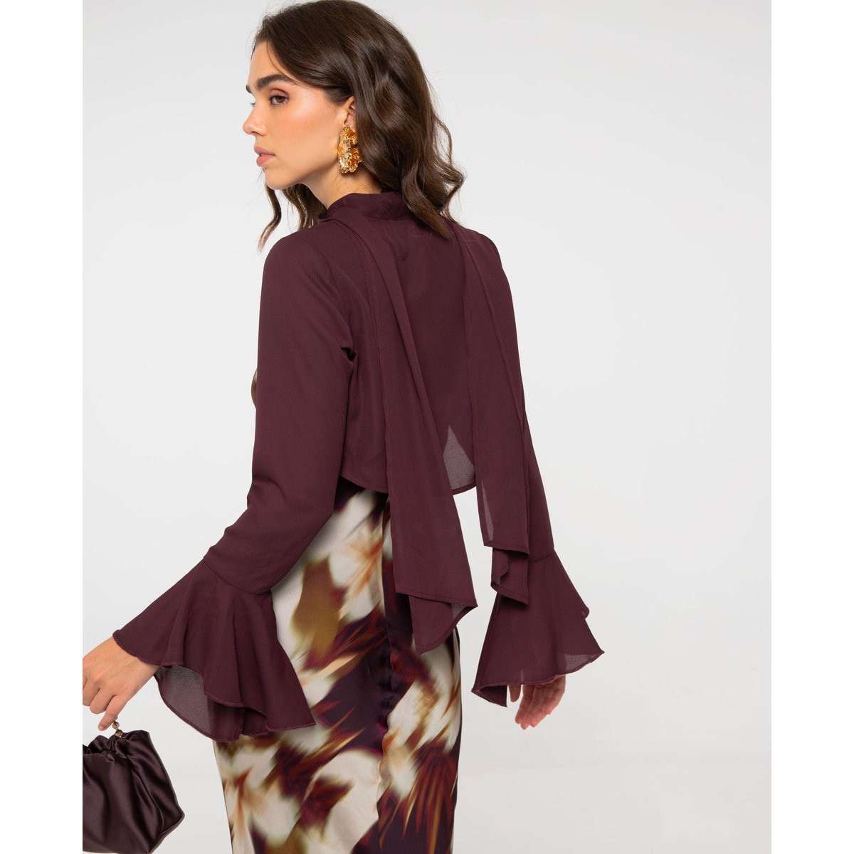 Veste en mousseline à manches longues bordeaux, THE-ARE
