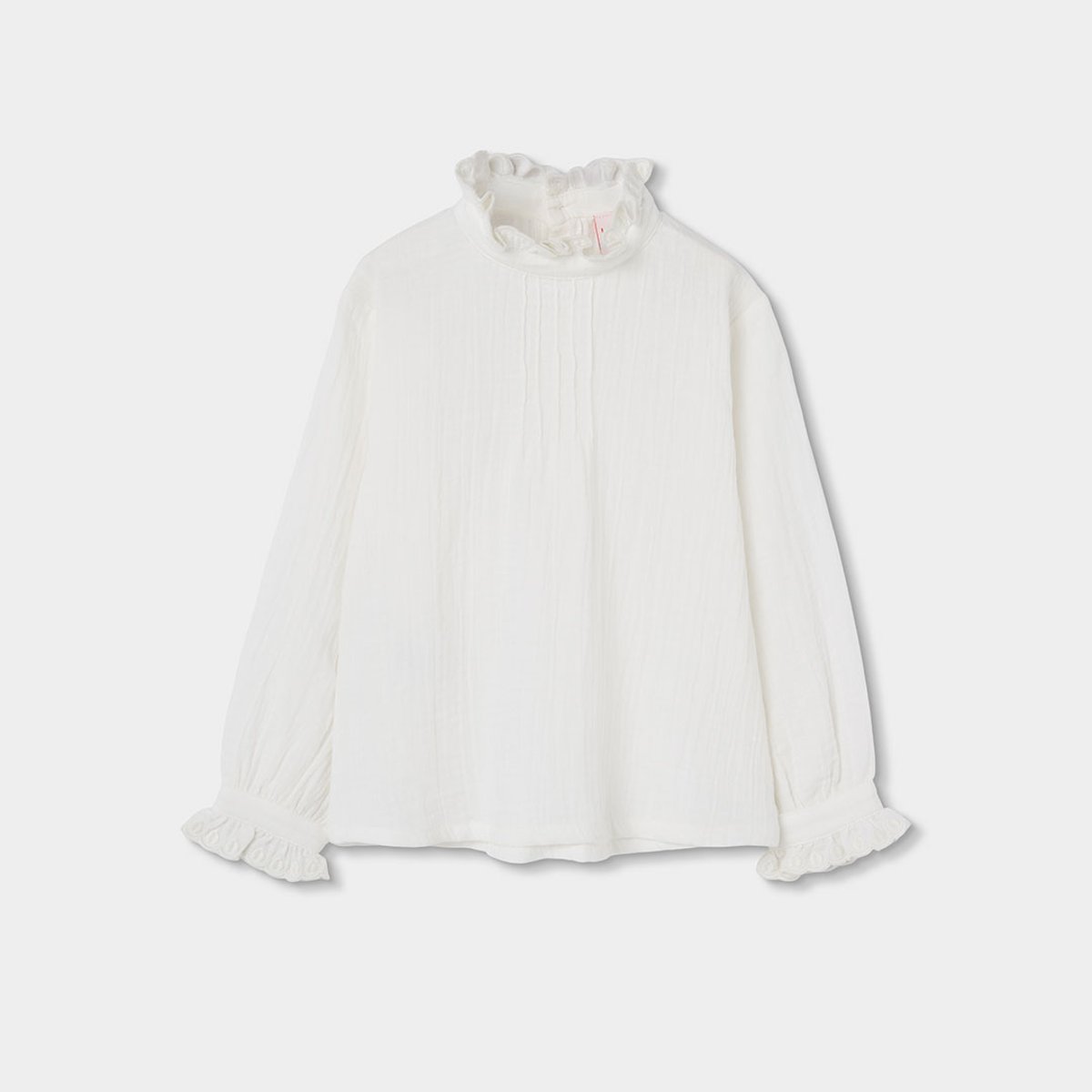 Blouse en mousseline avec volants et col froncé blanc, BOBOLI