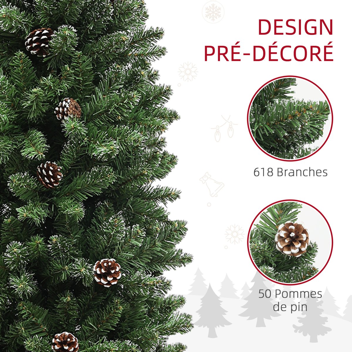 Sapin de Noël Plastique vert, HOMCOM