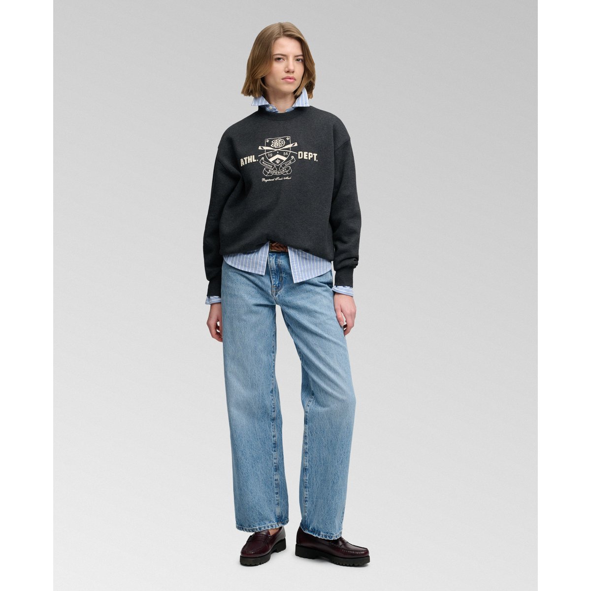 Sweatshirt Country Club Col Rond noir phantom chiné, SUPERDRY