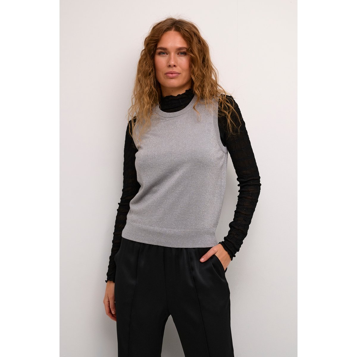 Knitted pullover gris argent grey silver metallic, KAFFE